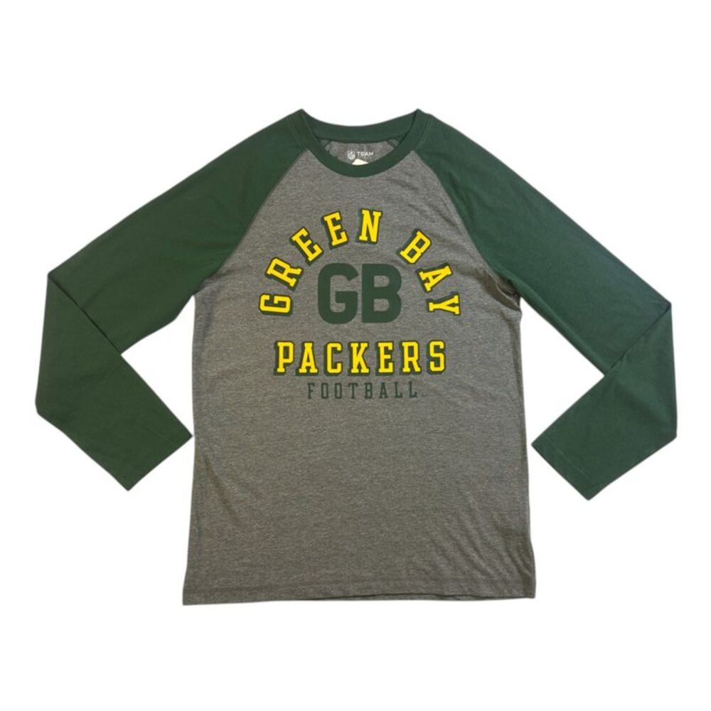 NFL Green Bay Packers Men's Long Sleeve Raglan T-Shirt in Grey/Green, XL